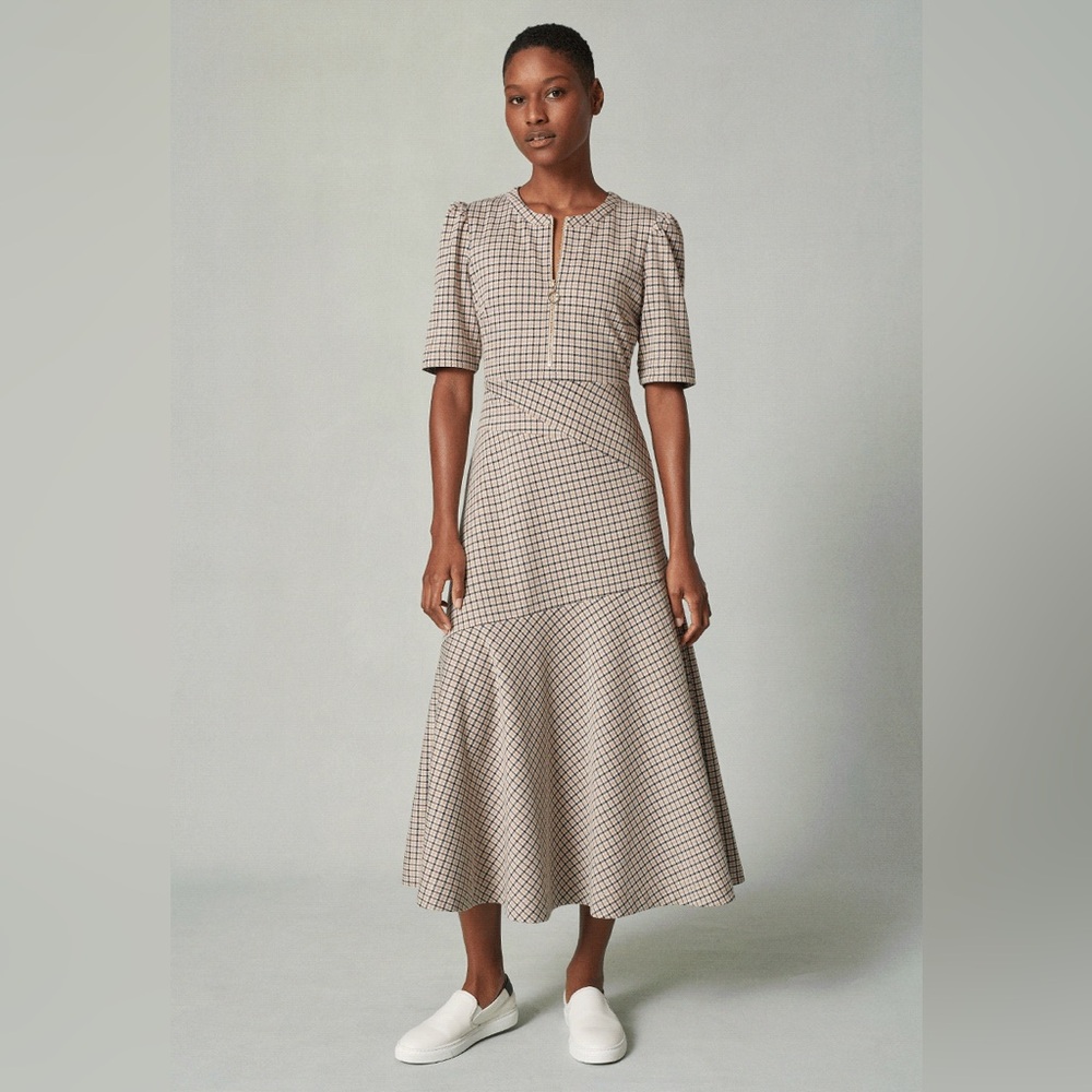 ME+EM Checkered Jacquard Ponte Bias Panel Dress, Size 8